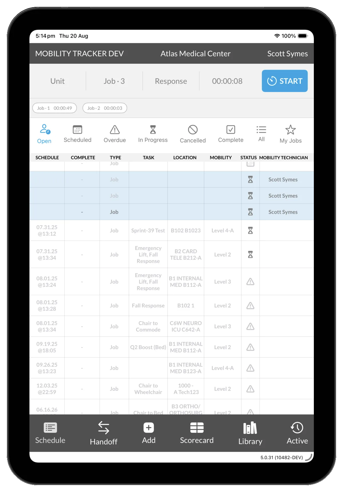 MobilityTracker schedule dashboard
