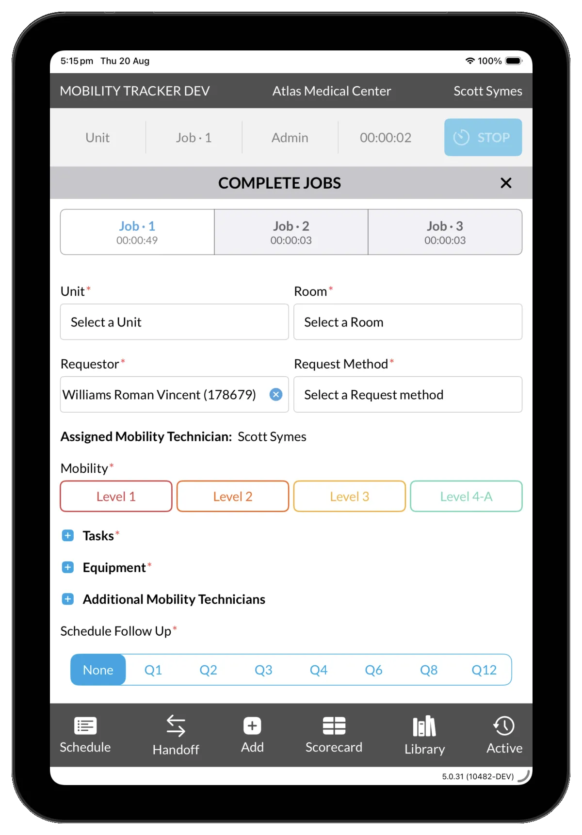 MobilityTracker job completion form