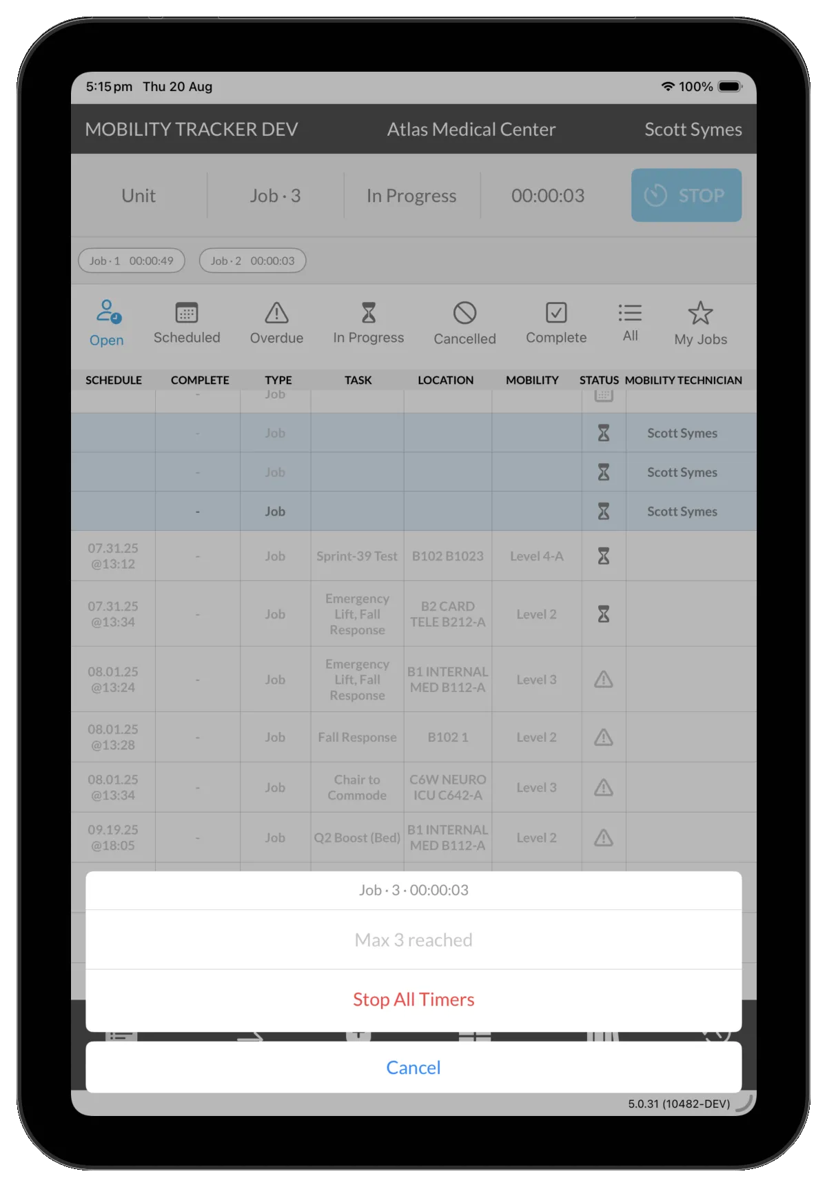 MobilityTracker live job timers