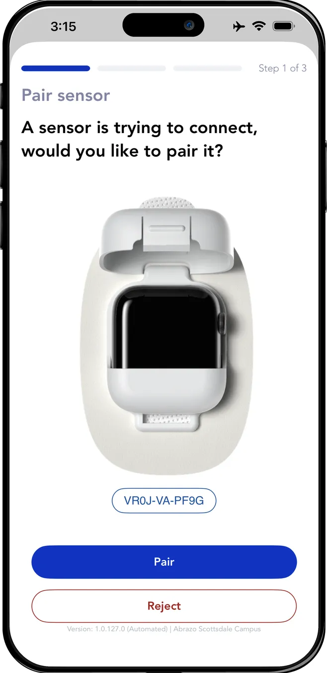 SensorSuite sensor pairing screen