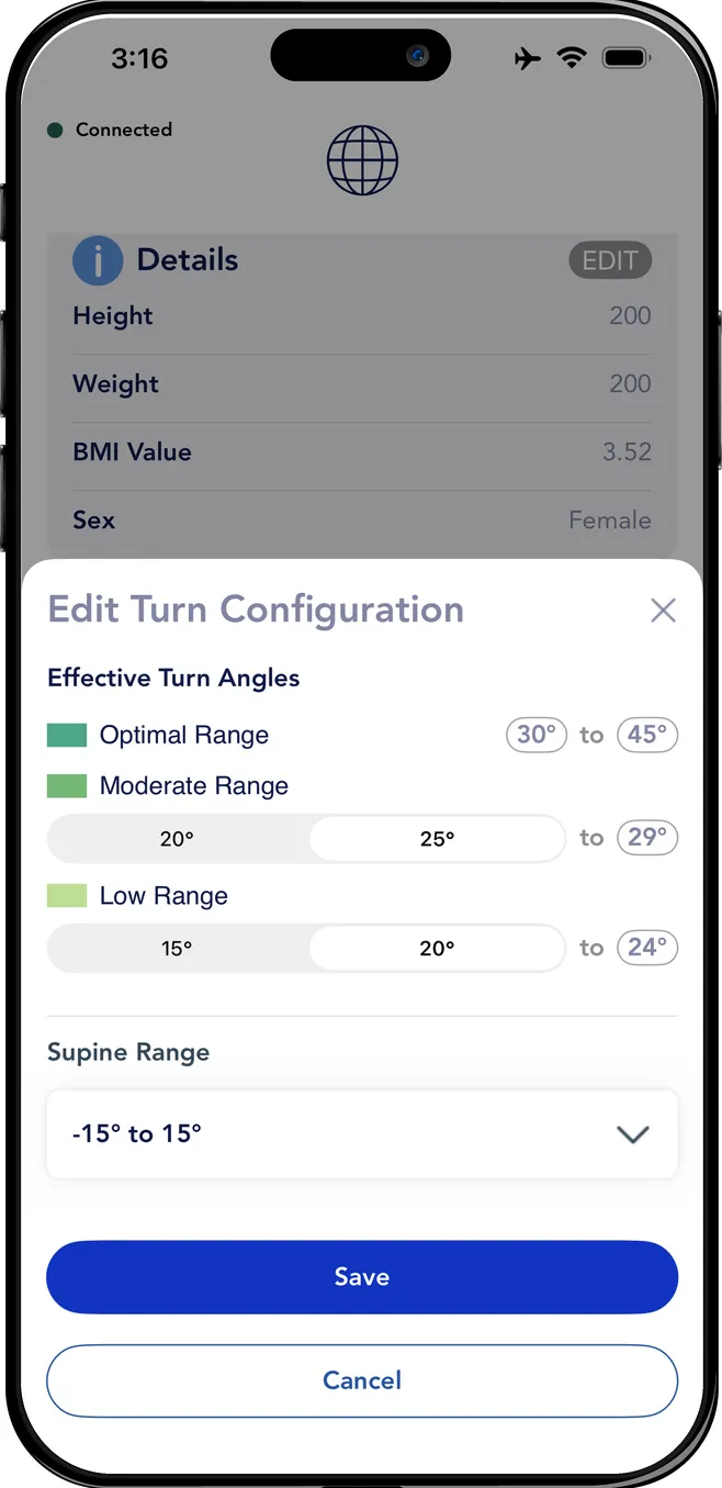SensorSuite general settings screen